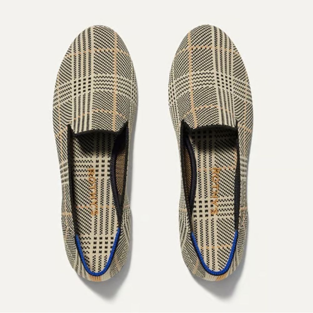 Rothy's The Loafer Ivory Glen Plaid Slip On Washable Flats Preppy Print Sz13